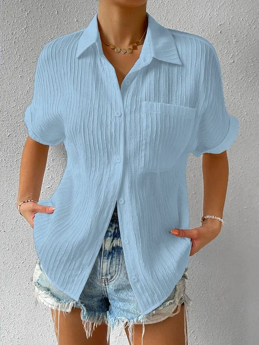 Blusa de manga corta con estampado clásico para mujer con botones | Ideal para Lente/Zomer