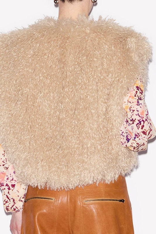 Halter Cut Out Back Shearling Collar Vest