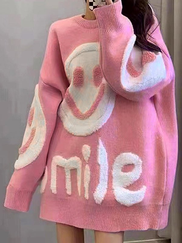 Smile Print Thicken Loose Sweater