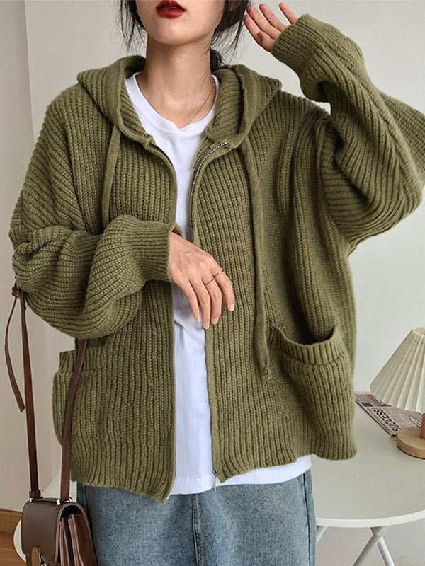 Loose Hooded Cardigan Chunky Knit Sweater