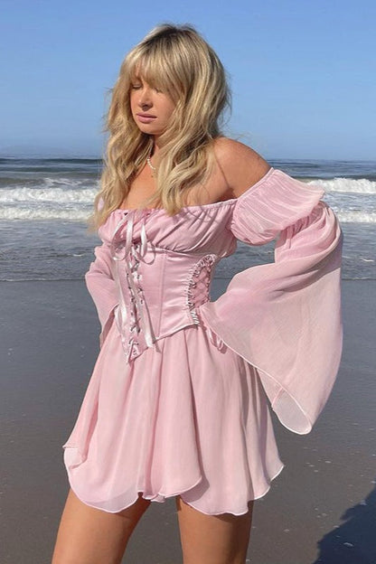 Asymmetric Ruched Chiffon Belted Waist Skirt Set