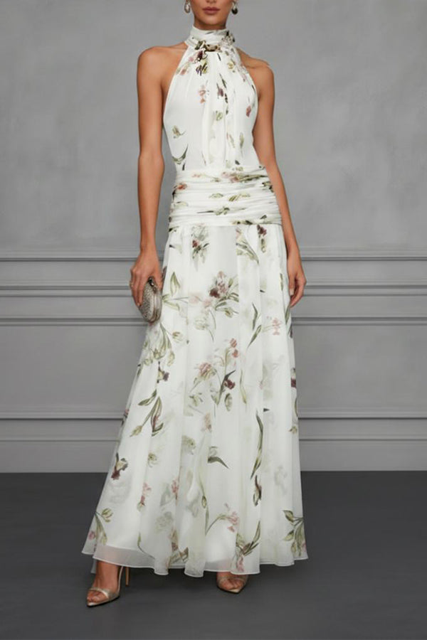 Aria Ruched Halter Floral Dress