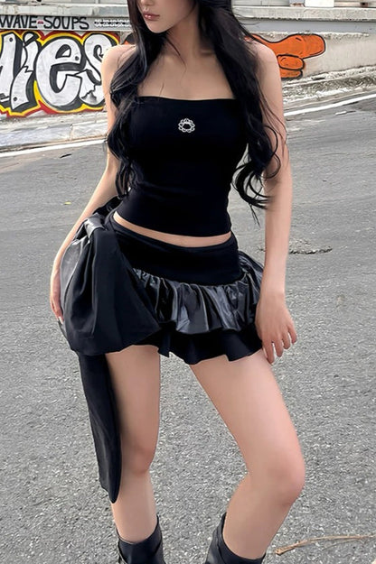 Patchwork Patent Leather Mini Skirt