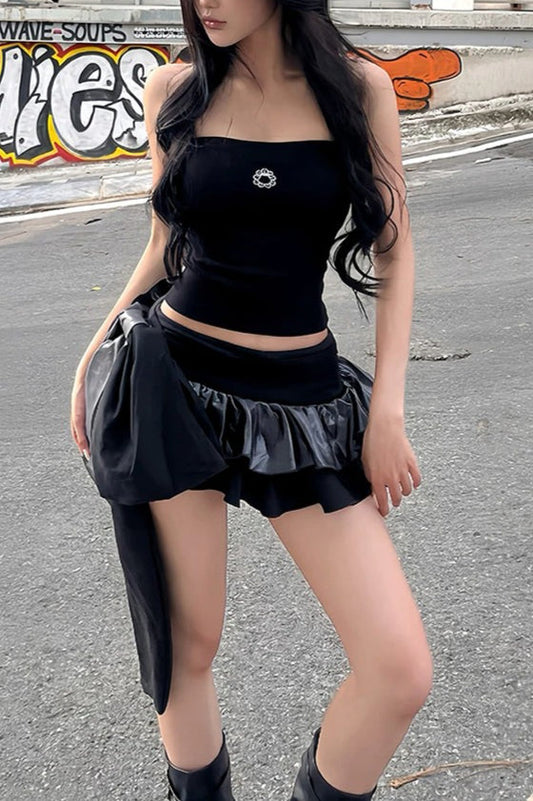 Patchwork Patent Leather Mini Skirt