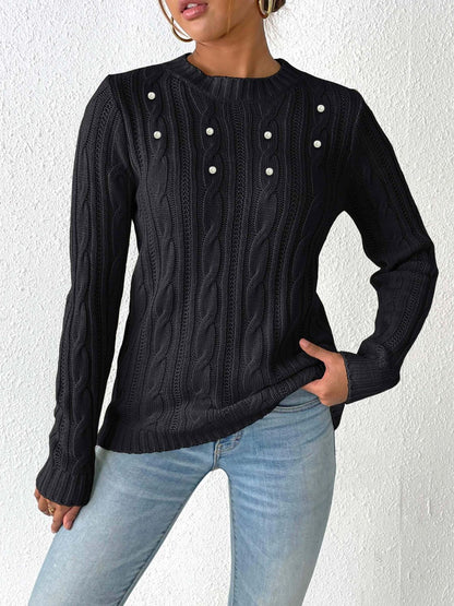 Elegante jersey de punto trenzado con cuentas para mujer | Ideal para otoño/invierno