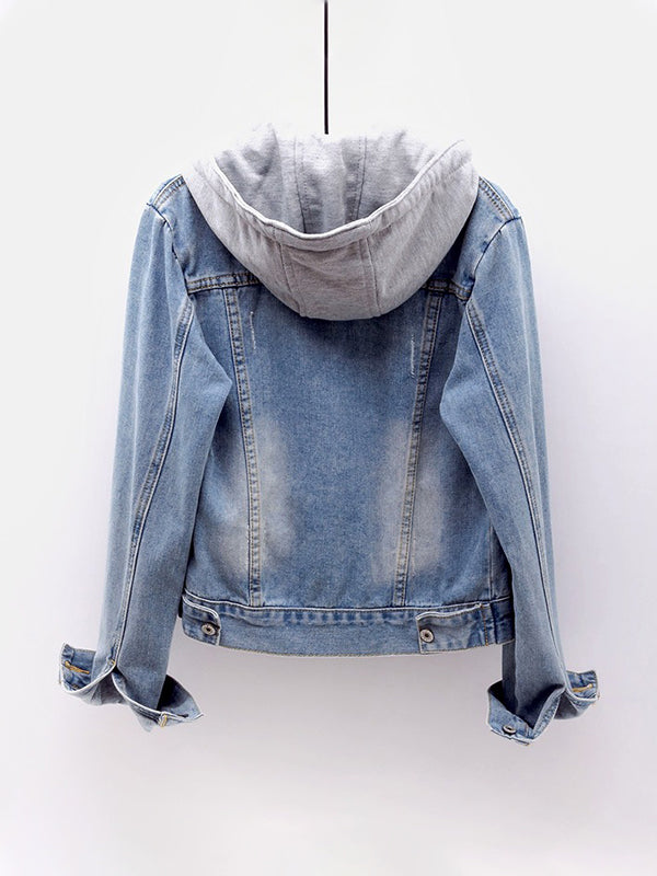 Fake two piece hooded denim jacket