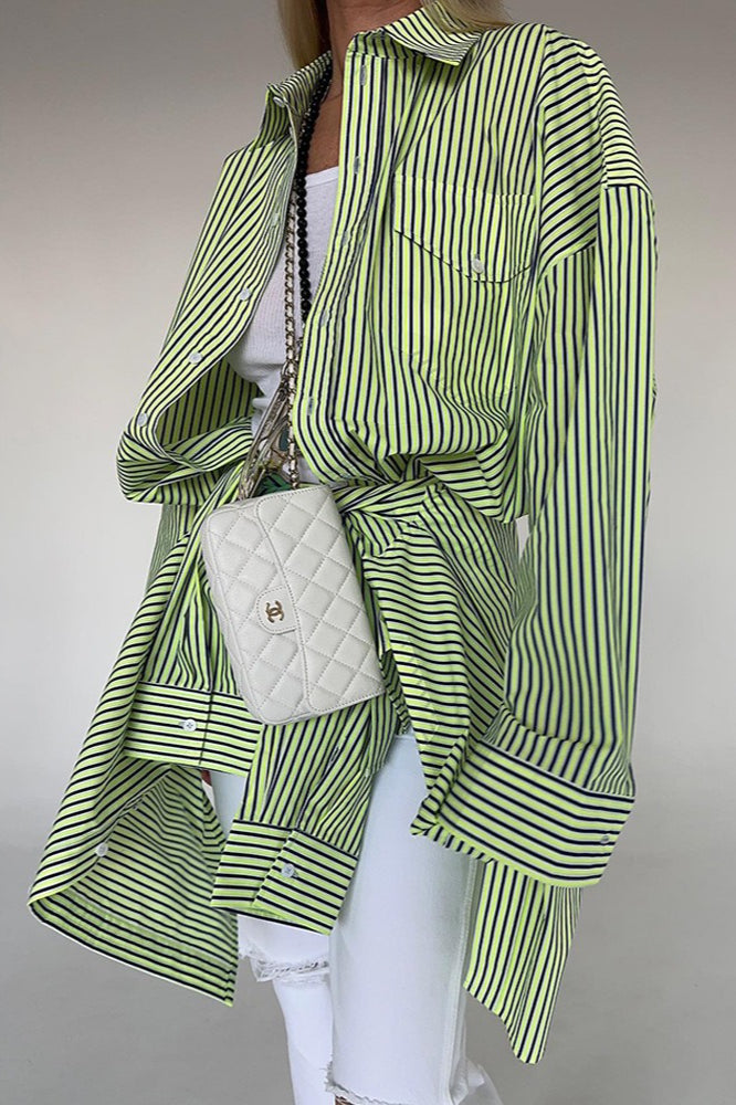 Striped Button Up Long Sleeve Blouse