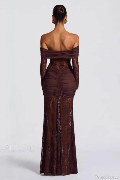 Elegant Lace Off-the-Shoulder Long Sleeve Bodycon Evening Dress