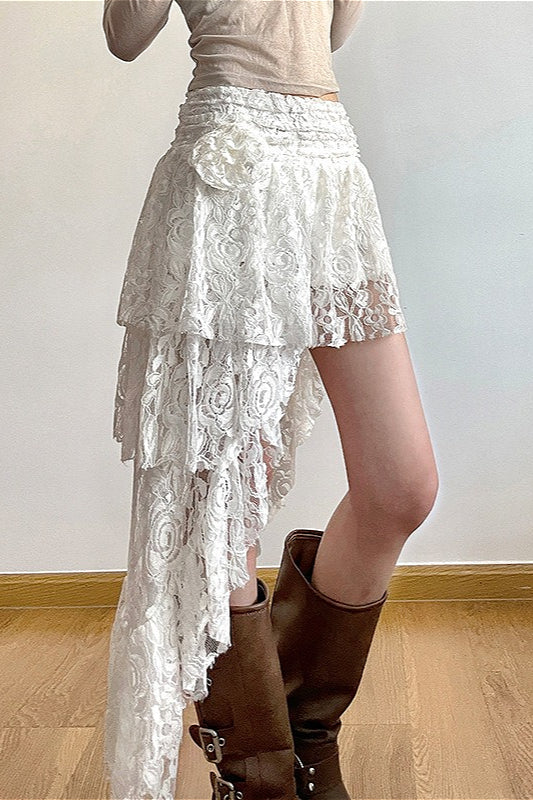 Lace Rose Crochet Irregular Skirt