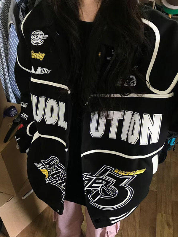 Street Print Splice Varsity Jacket