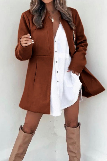 Brushed Wool Solid Long Sleeve Coat