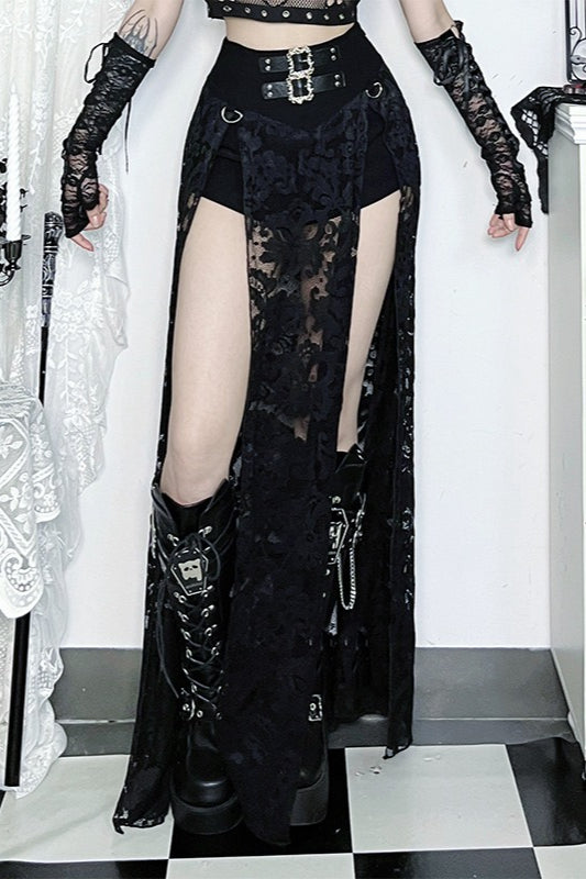 Gothic High Double Split Midi Skirt