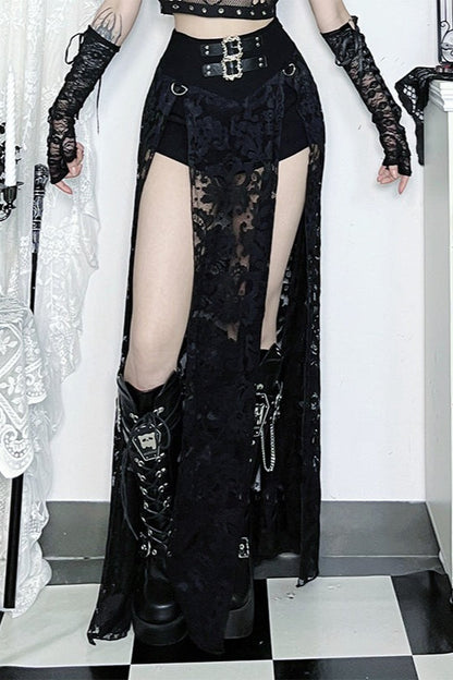 Gothic High Double Split Midi Skirt