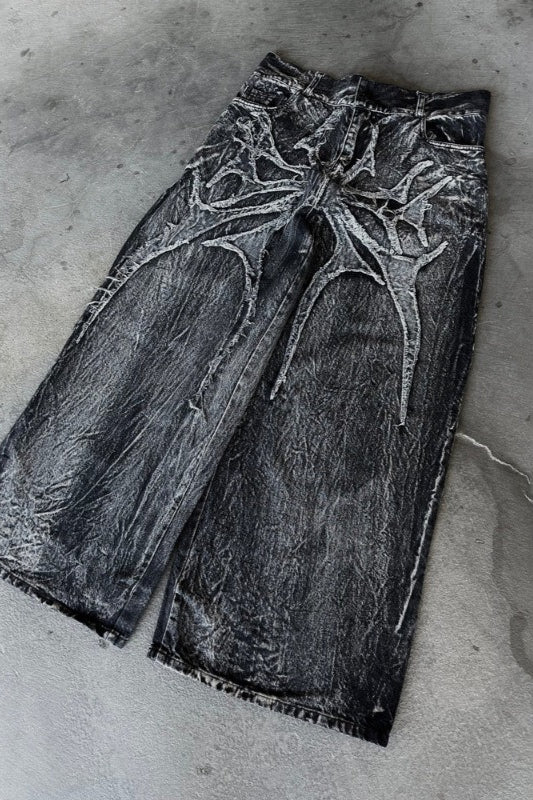 Ghost Spider Embroidered Patch Gothic Baggy Pants
