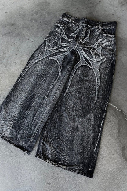 Ghost Spider Embroidered Patch Gothic Baggy Pants
