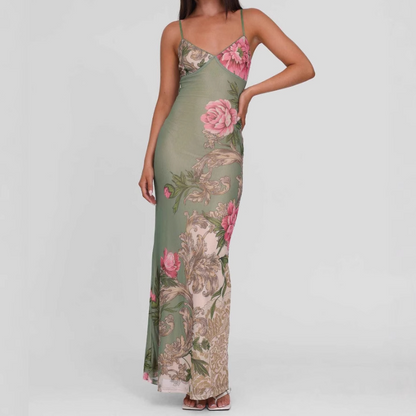 V neck flower print backless cami maxi dress  | Festival Outfits Women