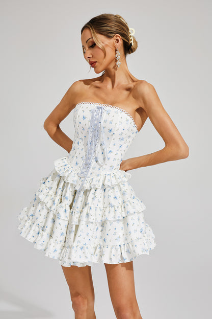 Housman White Floral Cake Tutu Mini Dress