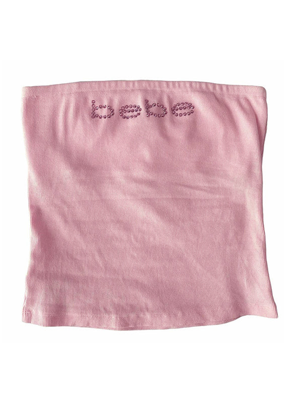 Letter Rhinestone Print Bandeau Top