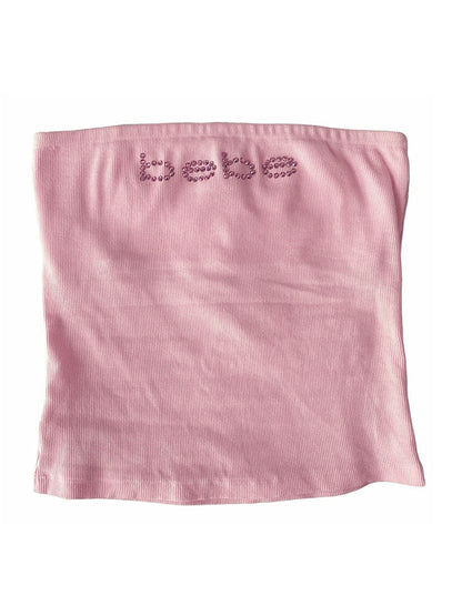 Letter Rhinestone Print Bandeau Top