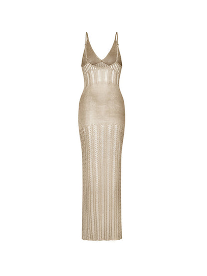 Knitted Cutout V Neck Cover Up Dress