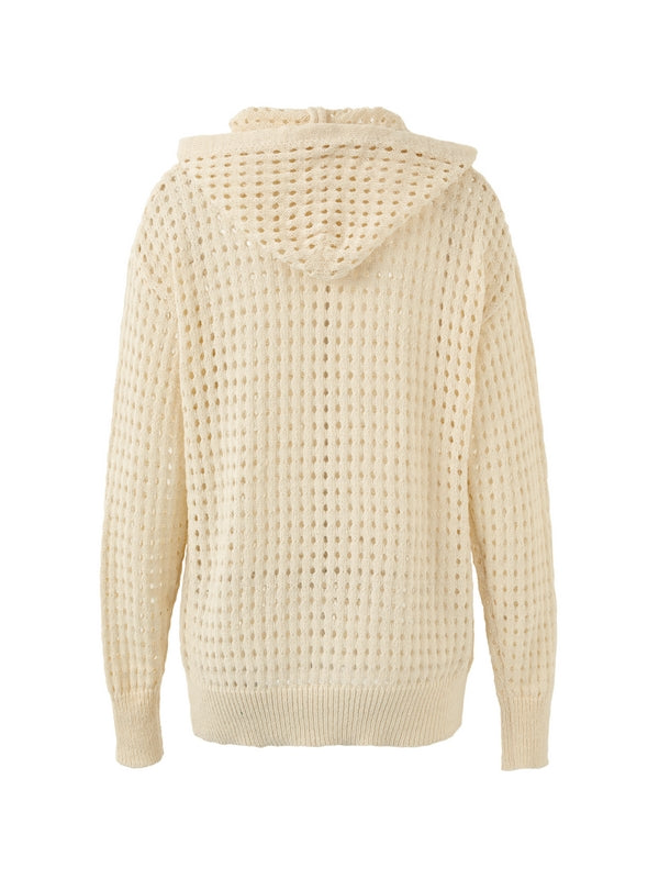 Knit All Over Cutout Hooded Cardigan