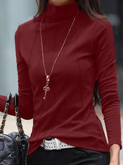 Camiseta ajustada de cuello alto en color liso para mujer | Ideal para otoño/invierno
