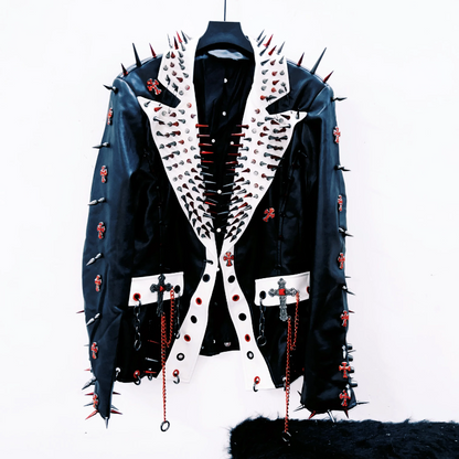 Long sleeve rivet PU leather turnover collar coat top  | Festival Outfits Women