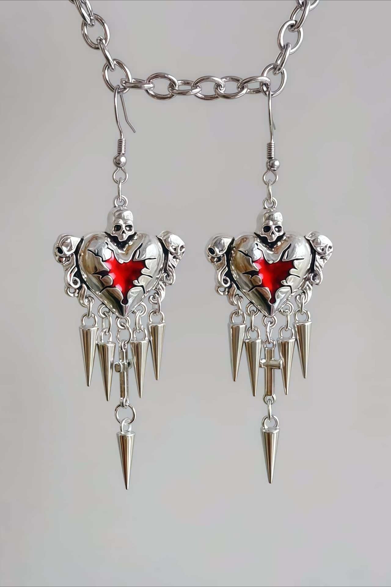 Dark Gothic Thorn Heart Earrings
