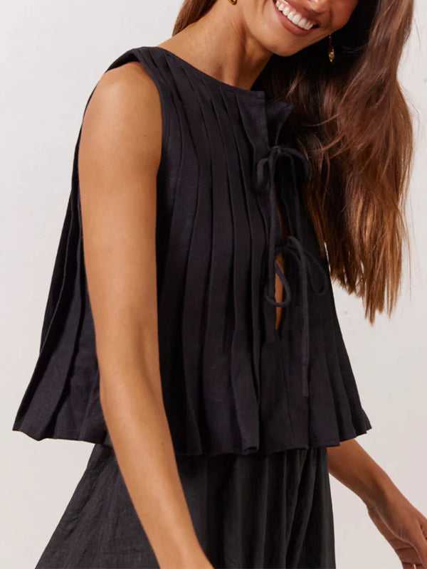 Tie strap cotton and linen vest