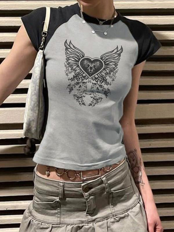 Heart Wings Print Short Sleeve Tee