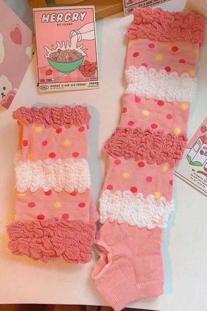 Y2K Pink Polka Dot Cute Gloves