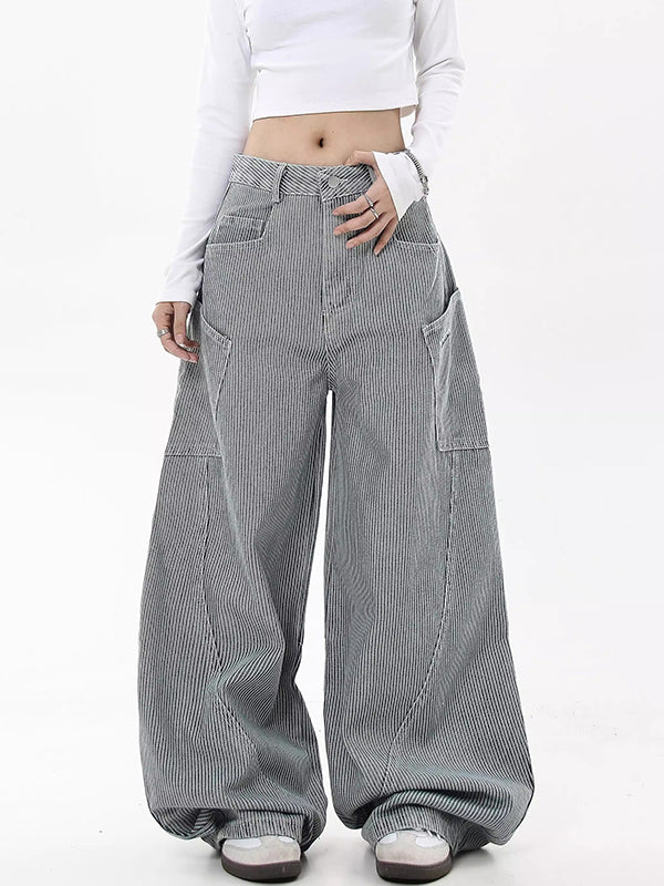 American Retro Striped Scimitar Banana Boyfriend Jeans