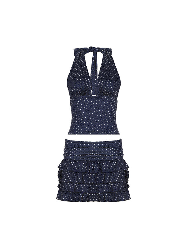 Vintage Neck Lace Up Two Piece