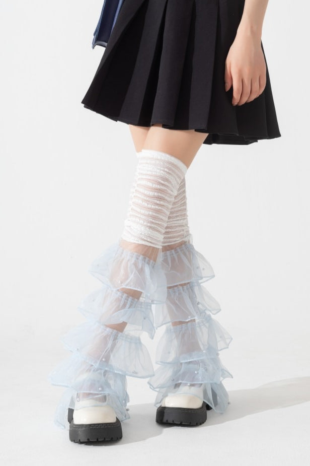 Y2K Edgy Lace Trim Slouch Leg Warmers