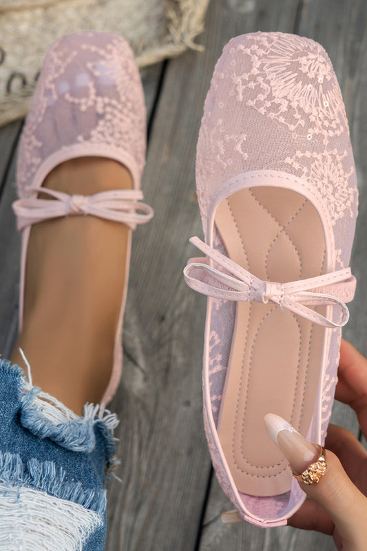 Fashionable Sequined Embroidered Square-toe Flat Casual Shoes