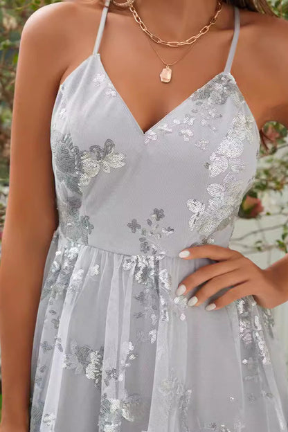 Cami Sleeveless Sequin Embroidered Backless Party Dress