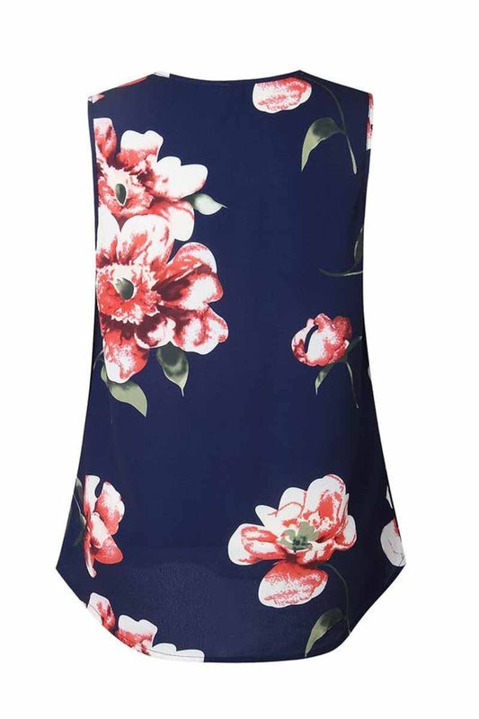 Summer Fashion Zipper Design Floral Tank Top