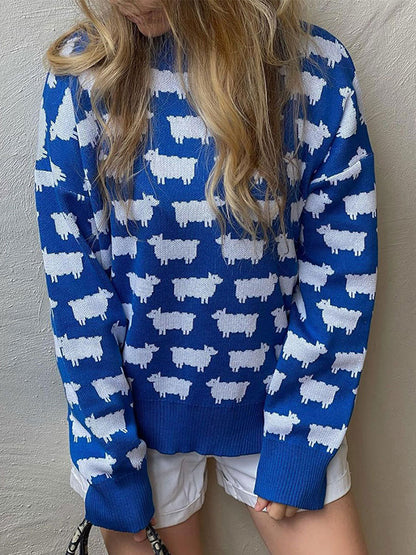Alpaca print crew neck sweater