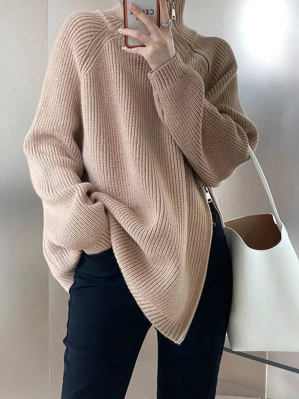 Jersey de cuello alto extragrande para mujer con cremallera lateral | Ideal para otoño/invierno