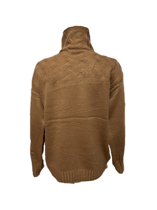 Solid Cable Knit Splice Turtleneck Sweater