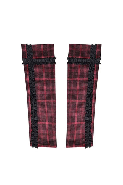 Red Plaid Patchwork Arm Warmer Gloves