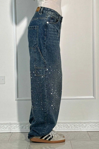 Jeans de mezclilla con brillo de carpintero con globos
