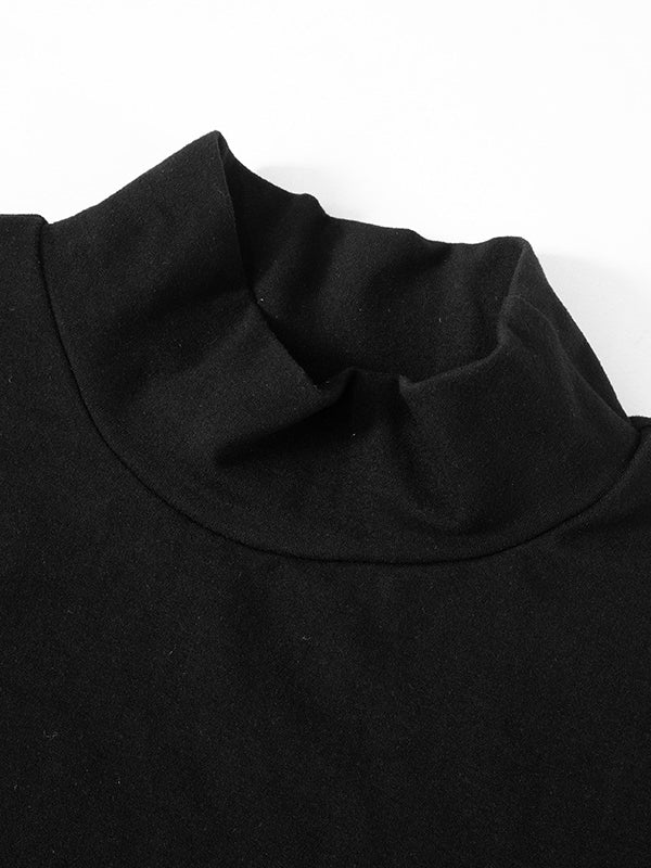 Short Sleeves Skinny Contrast Color Split-Joint High Neck Mini Dresses