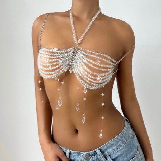 Metal chain pendant beaded halter top  | Festival Outfits Women