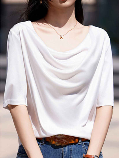 Madison Loose Crew Neck Solid Color Satin Top