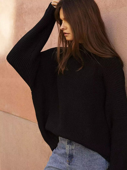Conjunto de suéter de punto extragrande con mangas murciélago y minifalda con volantes