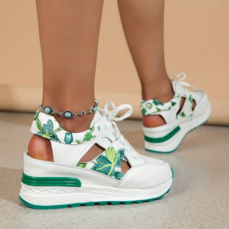 Women’s Stylish Floral Platform Sneakers with Cutout Design | Ideal for All Seasons
