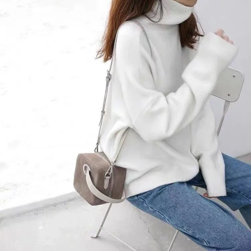 Jersey de cuello alto de punto suave y extragrande para mujer | Ideal para otoño/invierno