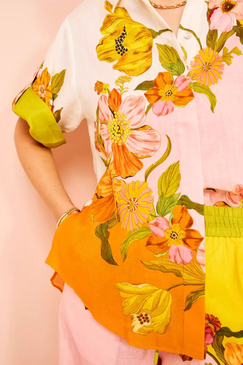Conjunto de pantalones anchos con bolsillos y cintura elástica con estampado único