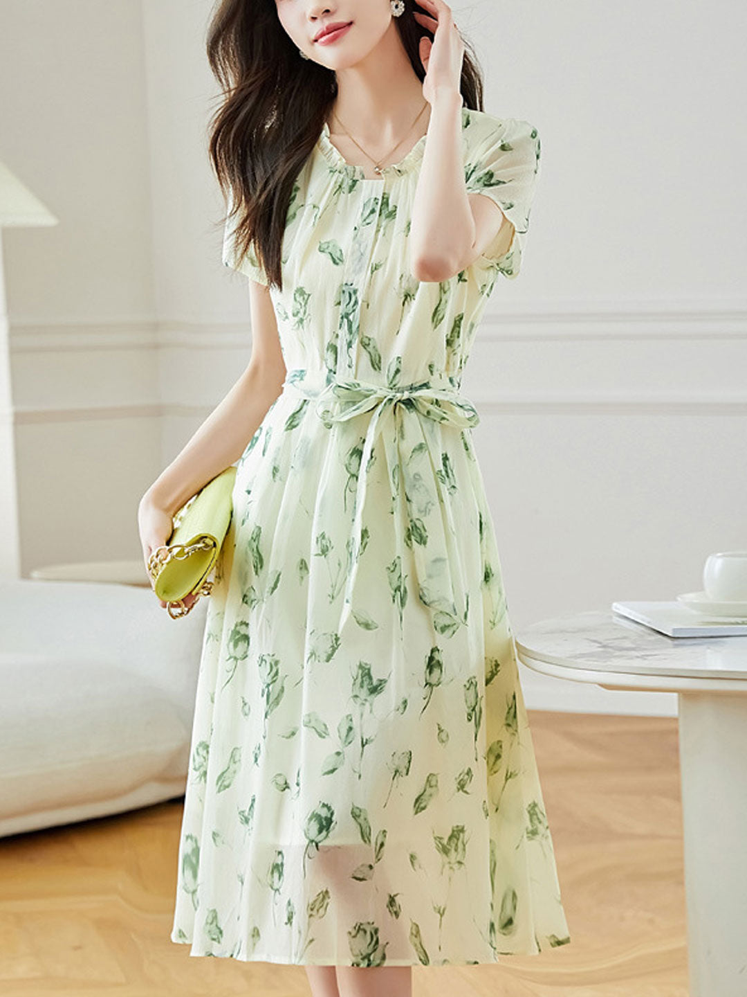 Payton Loose Printed Tie Chiffon Dress